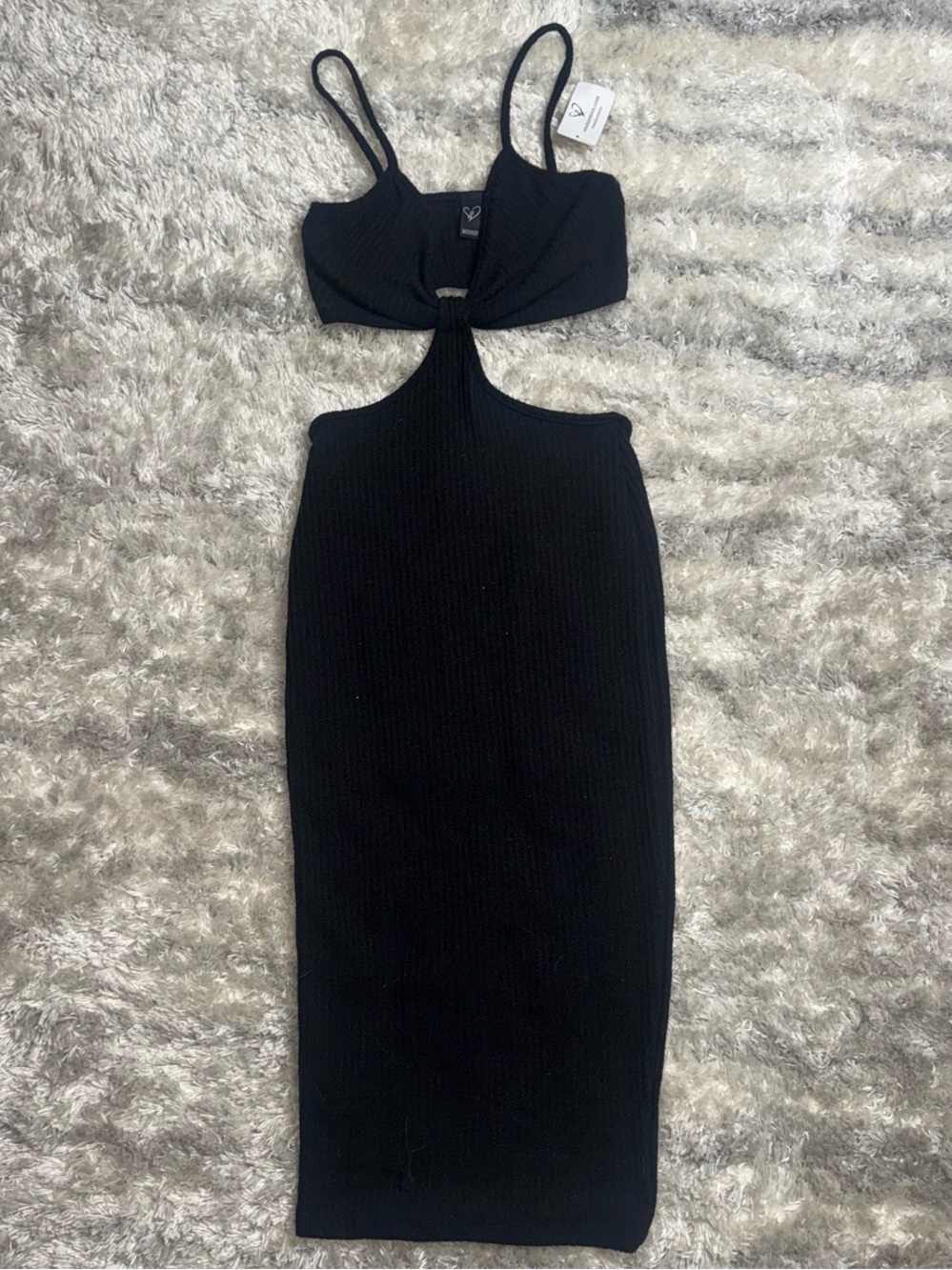 Windsor Black Ribbed Cutout Midi with Spaghetti Straps